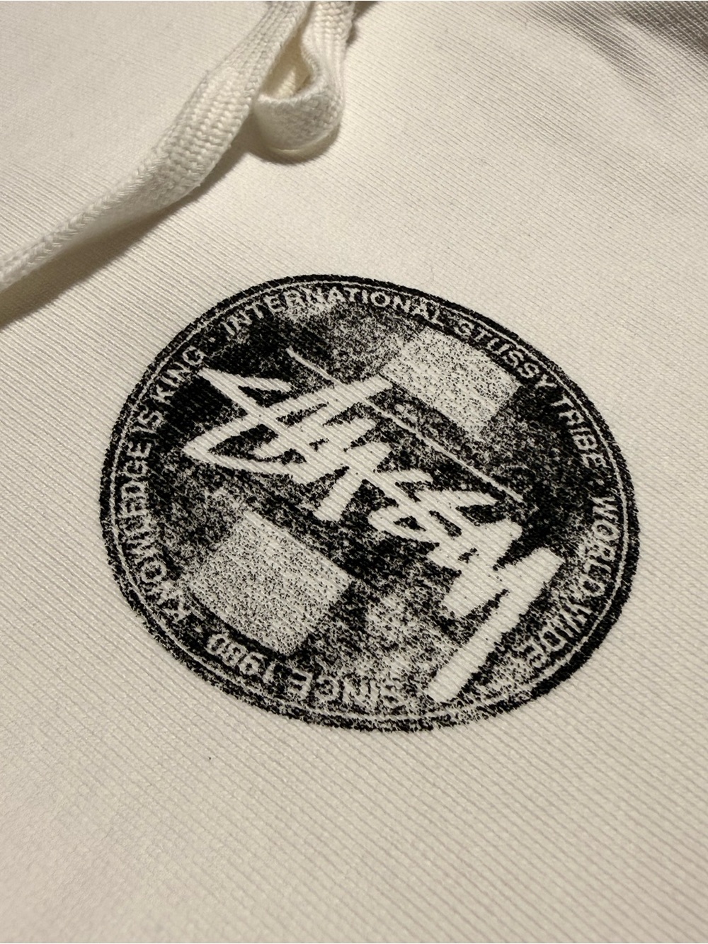 Stussy Cream Pullover Hoodie with Chest Logo - Picture 3 of 6
